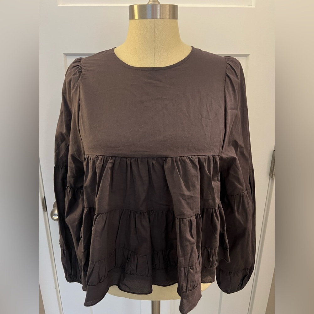 Charcoal Long Sleeve Ruffle Top - NWT